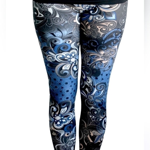 LEGGINGS DEPOT Blue & Black Paisley Print Full Length Leggings Size 12 NWT - Picture 2 of 8